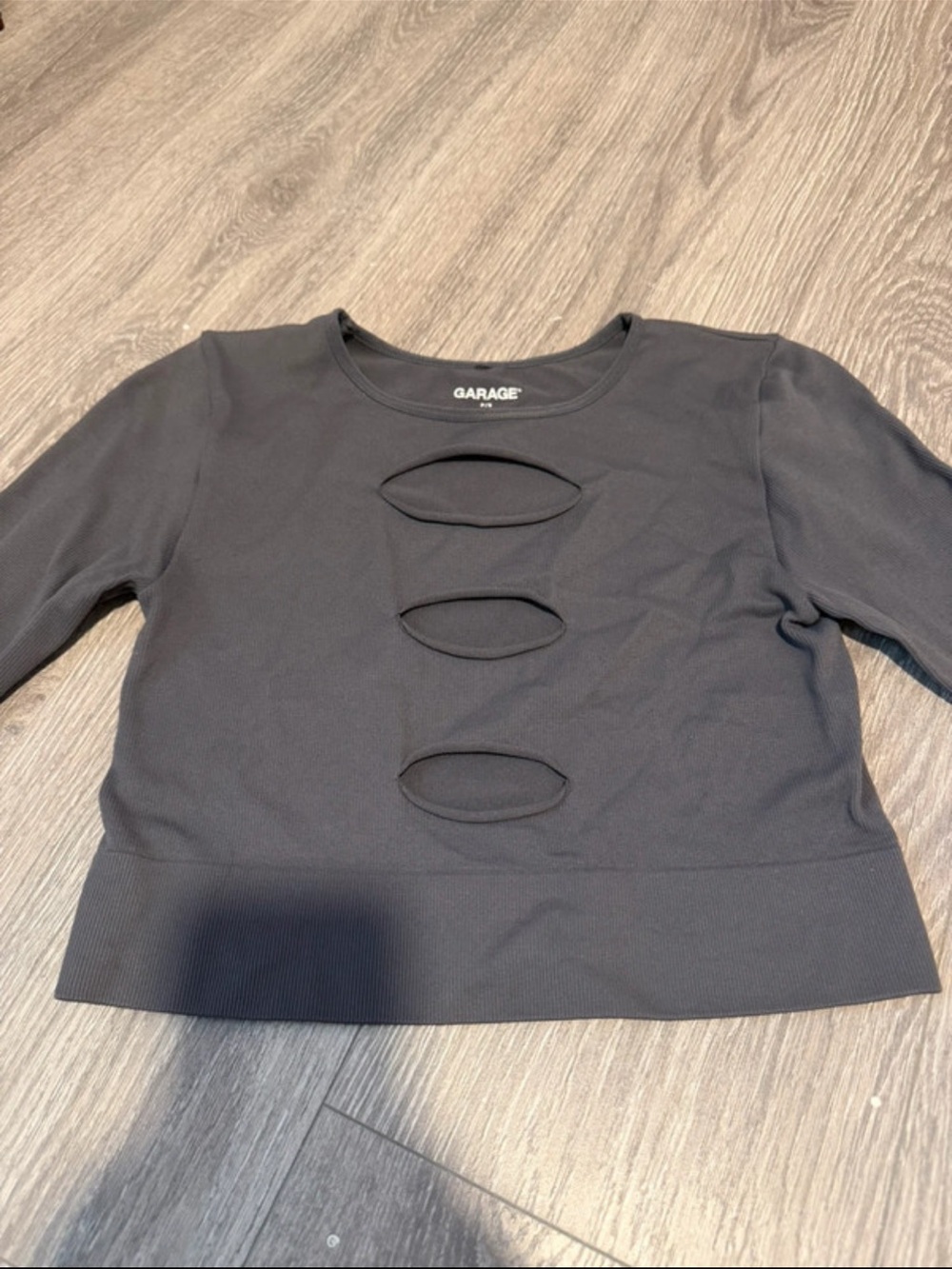 Garage Black Long Sleeve Crop Top with Front Cutouts